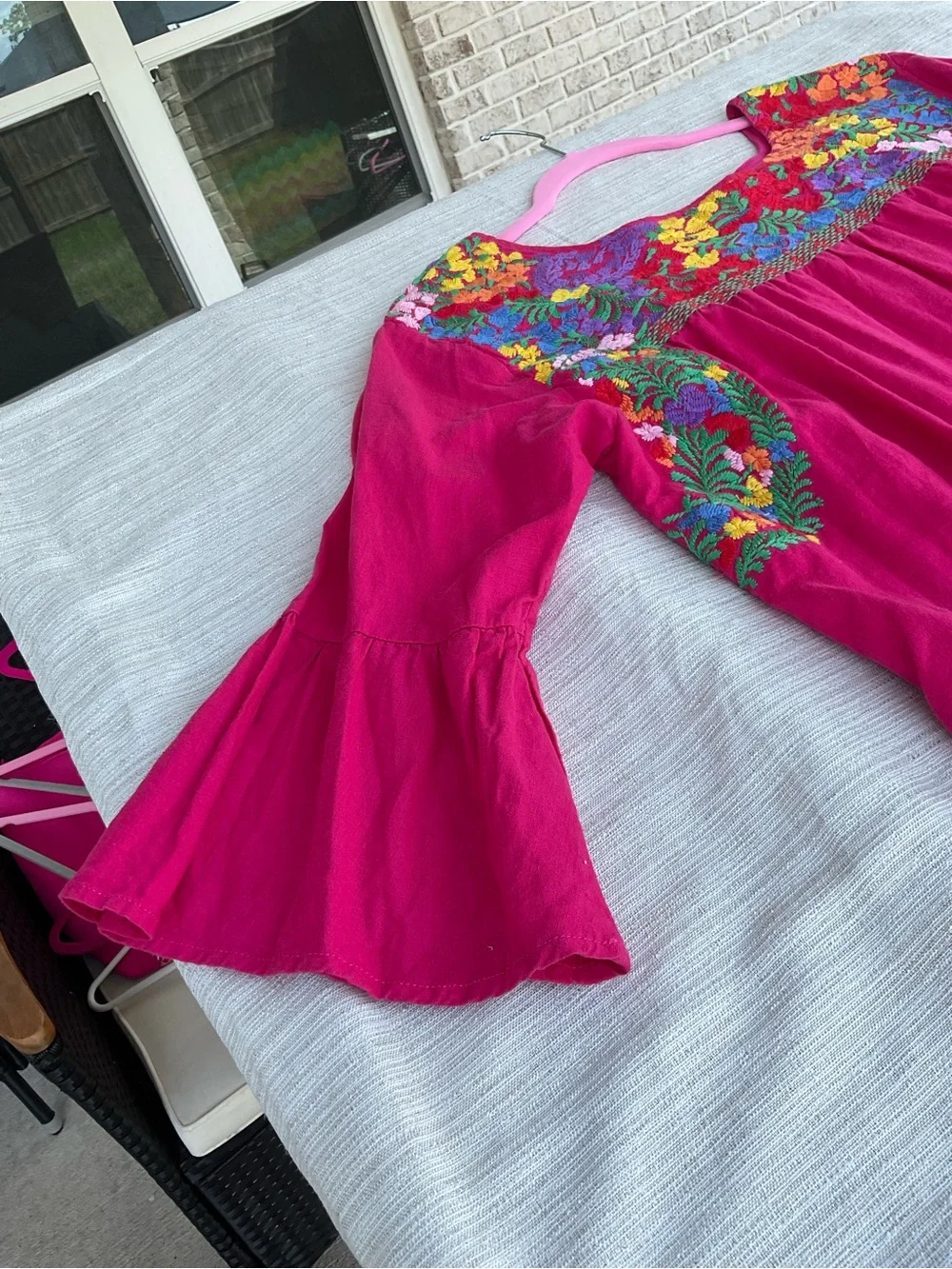 Small Linen‎ blend embroidered hot pink fuchsia dress with pockets boho resort